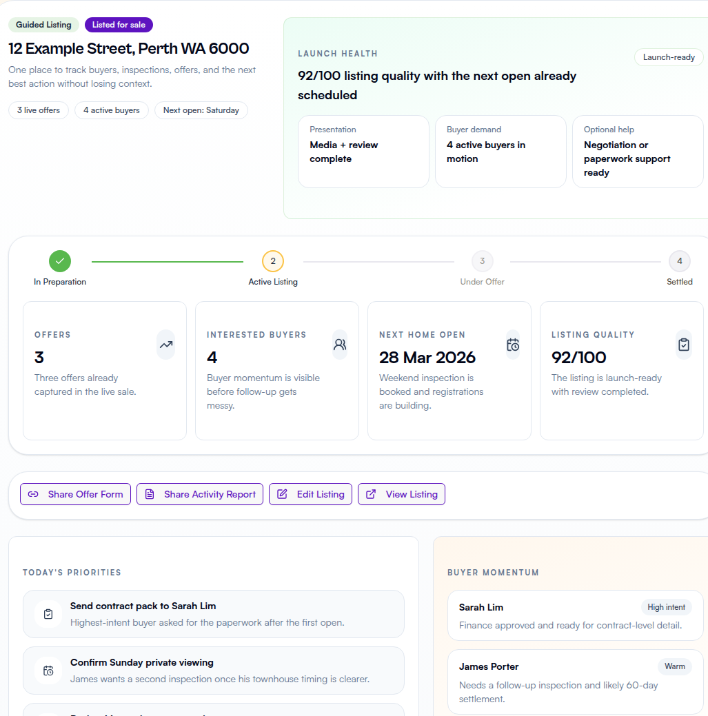 KeyHive For Sale by Owner seller view showing property details, pricing guidance, and offer management