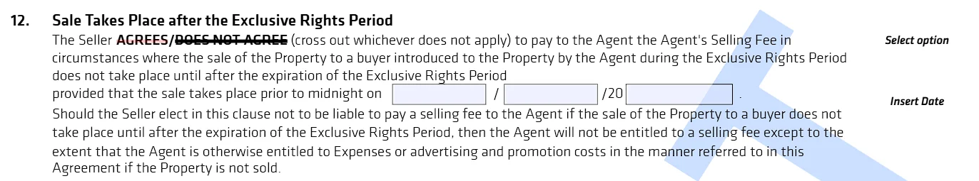 REIWA Form 109 Clause 12 showing how the agent can still claim commission after the agreement ends