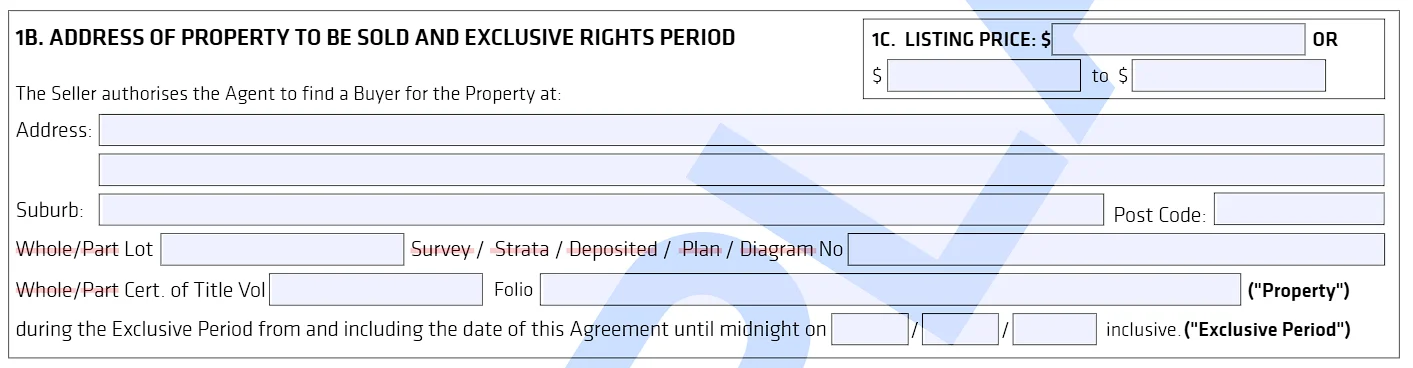 REIWA Form 109 Clause 1B showing the date field that defines the lock-in period
