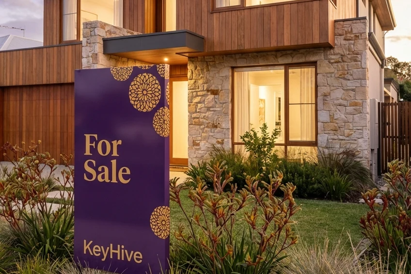 KeyHive For Sale signboard outside a Perth home ready for listing